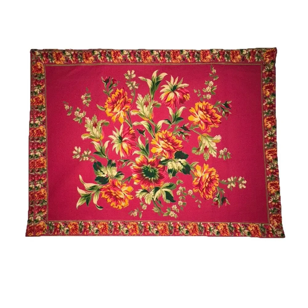 April Cornell Placemats Set of 4 Red Yellow Floral Leaf Border 14x19